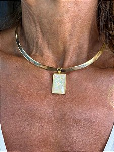 Pendente Retangular Madrepérola com Lâmina de Cristal – Banho de Ouro