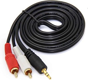 Cabo Auxiliar RCA x P2 3,5mm 3 Metros Estéreo Ponta Dourada Exbom