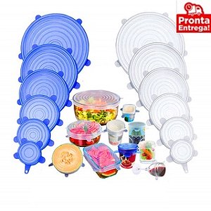 Tampa Elástica Flexível do Silicone, Kit 6 tampas Azul