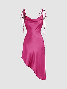 Vestido Cami Rosa Gola Bainha Assimétrica - Seu negócio