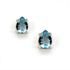 Brinco Prata 925 Ródio Gota 6x8mm Azul