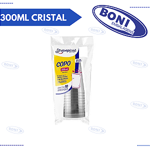 COPO 300ML CRISTAL C/ 10 STRAWPLAST