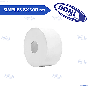PAPEL HIGIÊNICO ROLÃO BRANCO SIMPLES 8X300 mt