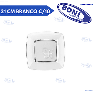 PRATO QUADRADO 21 CM BRANCO C/10 STRAWPLAST