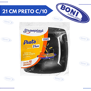 PRATO QUADRADO 21 CM PRETO C/ 10 STRAWPLAST