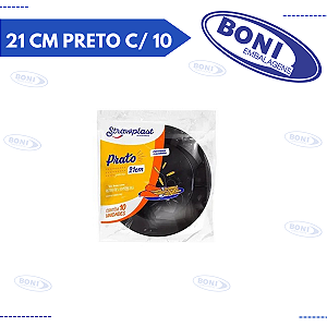 PRATO REDONDO 21 CM PRETO C/10 STRAWPLAST