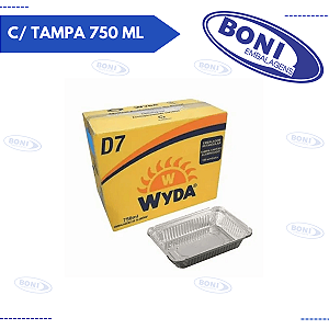 BANDEJA DE ALUMÍNIO D7 COM TAMPA 750 ML C/ 100 WYDA