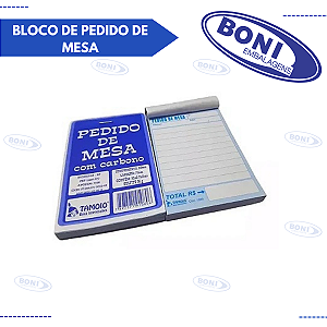 BLOCO DE PEDIDO DE MESA 2 VIAS C/ CARBONO 50 FLS
