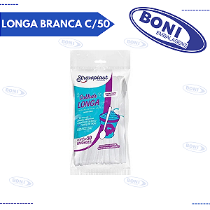 COLHER LONGA BRANCA C/50 STRAWPLAST
