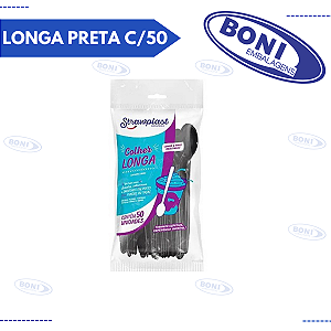 COLHER LONGA PRETA C/50 STRAWPLAST