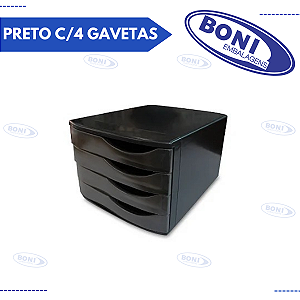 GAVETEIRO PRETO C/4 GAVETAS FUMÊ WALEU