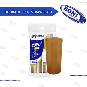 COPO 340 ML DOURADO C/ 10 STRAWPLAST