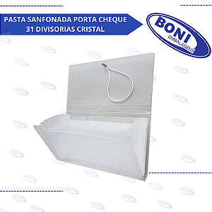 PASTA SANFONADA PORTA CHEQUE 31 DIVISORIAS CRISTAL