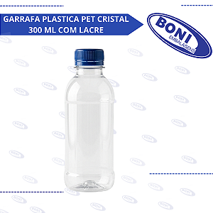 GARRAFA PLASTICA PET CRISTAL 300 ML COM LACRE