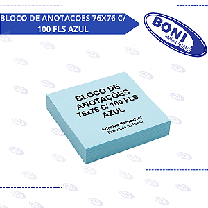 BLOCO DE ANOTACOES 76X76 C/ 100 FLS AZUL