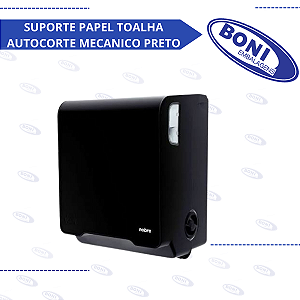 SUPORTE PAPEL TOALHA AUTOCORTE MECANICO PRETO