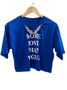 Cropped Blusinha T Shirt Pedraria More Love Amor
