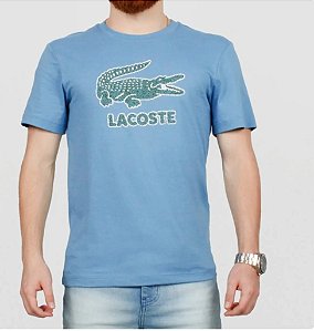 Camiseta Lacoste Craquelada Logo Mosaico - Azul Turqueza