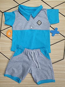 Conjunto Bebê Polo com Short Masculino  –  (Tamanho Único 6 a 9 meses)