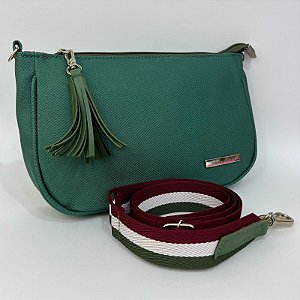 Bolsa Carol - Cor verde com alça listrada - pronta entrega