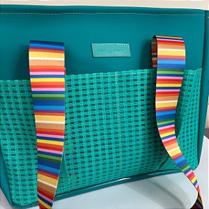 Bolsa de Praia turquesa com alça listrada colorida