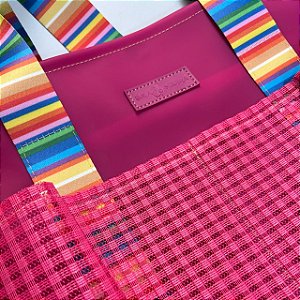 Bolsa de Praia pink com alça listrada colorida