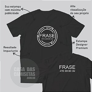 Camiseta Basica Preta Com Sua Frase Personalizada Até 20X30cm e Frase Nas Costas
