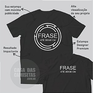Camiseta Basica Preta Com Sua Frase Personalizada Até 30X40cm e Frase Nas Costas