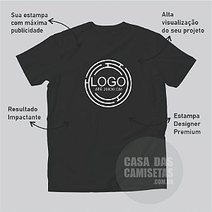 Camiseta Basica Preta Com Sua Logo Personalizada Até 20X30cm