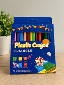 Giz de Cera Plástico Triangular 12 Cores