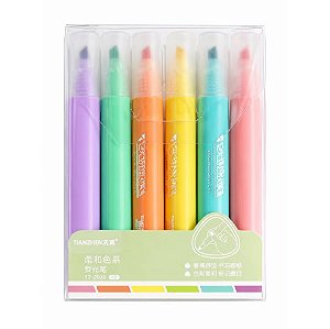 Marca Texto Pastel Suave Escolar Kit 6 Cores