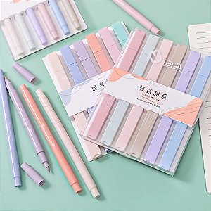 Kit Marca Texto Pastel Ponta Dupla 6 Cores