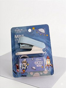 Grampeador Mini Rosa e Azul com Grampos