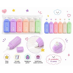 Corretivo em Fita Kit 6 Unidades Tons Pastel