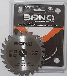 Disco Serra Corte Madeira 4.3/8”(110mm) x 20mm 24 dentes Bono Ferramentas
