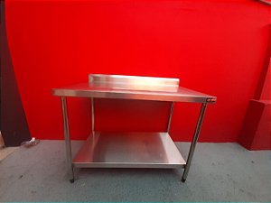 Mesa Inox com prateleira inferior - 1,20 x 70 x 85 inox 304 com espelho