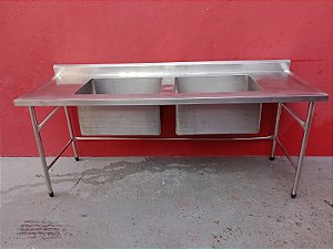 Pia inox 200x70x85 2 cubas semi nova