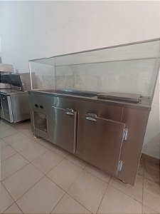Balcao refrigerado com pista fria semi novo todo em aço inox 180x65x143