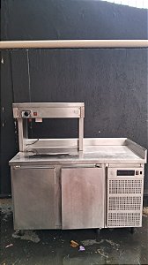 Balcão Refrigerado inox com condimentadora quente em cima Berta semi novo
