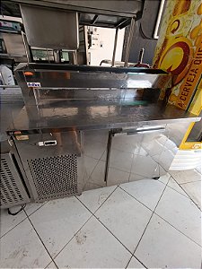 Balcão Condimentador Refrigerado Pizzaria 1,5m 355l Inox (USADO) 220 volts