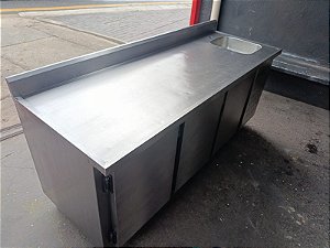 Balcão Refrigerado 200x70x85 100% aço inox com cuba lado direito  SEMI NOVO