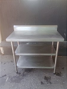 Mesa inox 100x54x90 com 2 prateleiras Semi nova