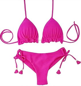 Biquini Cortininha Com Calcinha Fio Duplo, Pink