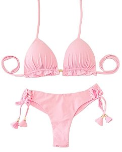 Biquini Cortininha Com Calcinha Fio Duplo, Rosa Candy