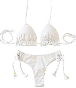 Biquini Cortininha Com Calcinha Fio Duplo, Branco