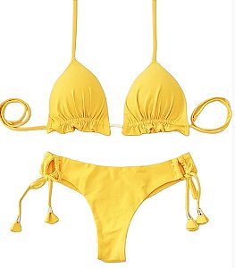 Biquini Cortininha Com Calcinha Fio Duplo, Amarelo Camaro