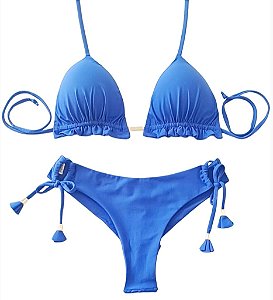 Biquini Cortininha Com Calcinha Fio Duplo, Azul Royal
