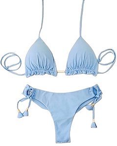 Biquini Cortininha Com Calcinha Fio Duplo, Azul Candy