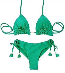 Biquini Cortininha Com Calcinha Fio Duplo, Verde Bandeira