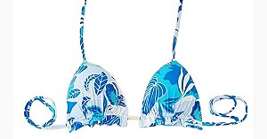 Top Cortininha Com Babadinho , Branco/Azul